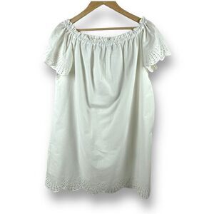 Iris Women's Size M Off‎ Shoulder White Blouse Eyelet Lace Trim 100% Cotton
